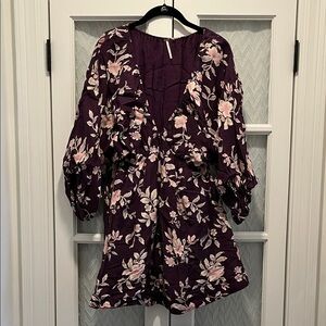 Floral Purple and Pink Linen Lined Dress
